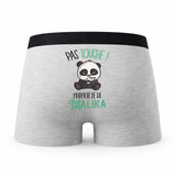 Caleçon Malika Pas Touche Panda - Humour Boxer Gris Idée Cadeau