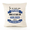 Housse de Coussin Premium Je ne suis Pas superhomme mais Je suis Horloger Donc C'est Presque pareil - Coton Canvas Fairtrade Beige Idée Cadeau Décoration Canapé 40x40