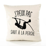 Housse de Coussin Premium Saut à la Perche Version Blanc - Coton Canvas Fairtrade Beige Idée Cadeau Décoration Canapé
