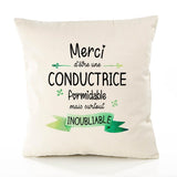 Housse de Coussin Premium Merci Conductrice Inoubliable Femme - Coton Canvas Fairtrade Beige Idée Cadeau Décoration Canapé