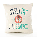 Housse de Coussin Premium Beatbox Version Blanc - Coton Canvas Fairtrade Beige Idée Cadeau Décoration Canapé