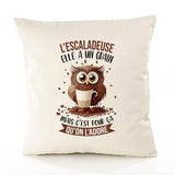 Housse de Coussin Premium L'Escaladeuse Chouette Grain - Coton Canvas Fairtrade Beige Idée Cadeau Décoration Canapé 40x40