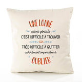 Housse de Coussin Premium Une Loane Aussi géniale - Coton Canvas Fairtrade Beige Idée Cadeau Décoration Canapé