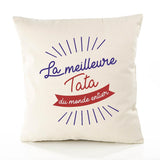 Housse de Coussin Premium Tata Meilleure du Monde Entier Meilleure Monde - Coton Canvas Fairtrade Beige Idée Cadeau Décoration Canapé