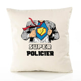 Housse de Coussin Premium Super Policier - Coton Canvas Fairtrade Beige Idée Cadeau Décoration Canapé