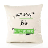 Housse de Coussin Premium Bébé Meilleure Temps Femme - Coton Canvas Fairtrade Beige Idée Cadeau Décoration Canapé