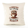 Housse de Coussin Premium La Conductrice Chouette Grain - Coton Canvas Fairtrade Beige Idée Cadeau Décoration Canapé 40x40