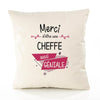 Housse de Coussin Premium Merci Cheffe Géniale - Coton Canvas Fairtrade Beige Idée Cadeau Décoration Canapé