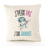 Housse de Coussin Premium Guitariste Femme Version Blanc - Coton Canvas Fairtrade Beige Idée Cadeau Décoration Canapé 40x40