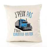Housse de Coussin Premium Chauffeur-Routier Version Blanc - Coton Canvas Fairtrade Beige Idée Cadeau Décoration Canapé