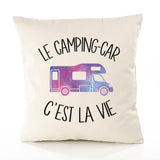 Housse de Coussin Premium Camping Car - Coton Canvas Fairtrade Beige Idée Cadeau Décoration Canapé