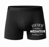 Caleçon Certifié Meilleur Médiateur - Face - Humour Boxer Coton Motif Métier Idée Cadeau Anniversaire Noël Homme