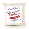 Housse de Coussin Premium tricoteuse Meilleure Monde - Coton Canvas Fairtrade Beige Idée Cadeau Décoration Canapé