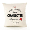Housse de Coussin Premium Charlotte d'amour - Coton Canvas Fairtrade Beige Idée Cadeau Décoration Canapé 40x40