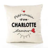 Housse de Coussin Premium Charlotte d'amour - Coton Canvas Fairtrade Beige Idée Cadeau Décoration Canapé 40x40