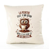 Housse de Coussin Premium La Peintre Chouette Grain - Coton Canvas Fairtrade Beige Idée Cadeau Décoration Canapé 40x40