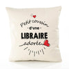 Housse de Coussin Premium Libraire d'amour - Coton Canvas Fairtrade Beige Idée Cadeau Décoration Canapé 40x40