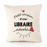 Housse de Coussin Premium Libraire d'amour - Coton Canvas Fairtrade Beige Idée Cadeau Décoration Canapé 40x40