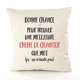 Housse de Coussin Premium Cheffe de Chantier ça n'existe Pas - Coton Canvas Fairtrade Beige Idée Cadeau Décoration Canapé