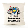 Housse de Coussin Premium Super ÉDUCATEUR SPÉCIALISÉ - Coton Canvas Fairtrade Beige Idée Cadeau Décoration Canapé
