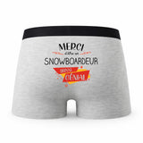 Caleçon Merci Snowboardeur Génial - Humour Boxer Gris Idée Cadeau