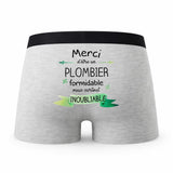 Caleçon Merci Plombier Inoubliable - Humour Boxer Gris Idée Cadeau