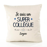 Housse de Coussin Premium Logan Un Super Collègue - Coton Canvas Fairtrade Beige Idée Cadeau Décoration Canapé 40x40