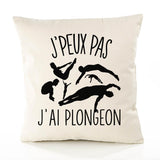 Housse de Coussin Premium Plongeon Version Blanc - Coton Canvas Fairtrade Beige Idée Cadeau Décoration Canapé