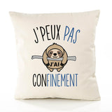 Housse de Coussin Premium Confinement Version Blanc - Coton Canvas Fairtrade Beige Idée Cadeau Décoration Canapé