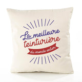 Housse de Coussin Premium teinturière Meilleure Monde - Coton Canvas Fairtrade Beige Idée Cadeau Décoration Canapé