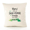 Housse de Coussin Premium Merci Sage-Femme Inoubliable Femme - Coton Canvas Fairtrade Beige Idée Cadeau Décoration Canapé