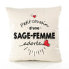 Housse de Coussin Premium Sage-Femme d'amour - Coton Canvas Fairtrade Beige Idée Cadeau Décoration Canapé 40x40