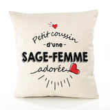 Housse de Coussin Premium Sage-Femme d'amour - Coton Canvas Fairtrade Beige Idée Cadeau Décoration Canapé 40x40