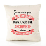 Housse de Coussin Premium Archiviste Superwomen - Coton Canvas Fairtrade Beige Idée Cadeau Décoration Canapé