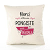 Housse de Coussin Premium Merci Pongiste Géniale - Coton Canvas Fairtrade Beige Idée Cadeau Décoration Canapé