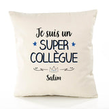 Housse de Coussin Premium Salim Un Super Collègue - Coton Canvas Fairtrade Beige Idée Cadeau Décoration Canapé