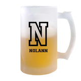 Verre à Bière Nolann Lettre Sport | Chope de Bière Pinte | Idée Cadeau Prénom Style Basket Université Anniversaire Papa Collègue Départ Retraite Noël