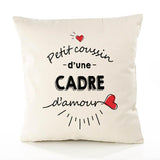 Housse de Coussin Premium Cadre d'amour - Coton Canvas Fairtrade Beige Idée Cadeau Décoration Canapé 40x40