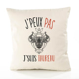 Housse de Coussin Premium Signe Taureau Version Blanc - Coton Canvas Fairtrade Beige Idée Cadeau Décoration Canapé