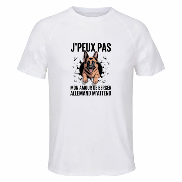 Maillot de Sport Homme Berger Allemand J'peux Pas - T-Shirt Respirant Polyester Manches Courtes - Cadeau Sportif Anniversaire Noël Fête des Pères