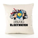 Housse de Coussin Premium Super ÉLECTRICIEN - Coton Canvas Fairtrade Beige Idée Cadeau Décoration Canapé