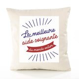 Housse de Coussin Premium Aide Soignante Meilleure Monde - Coton Canvas Fairtrade Beige Idée Cadeau Décoration Canapé