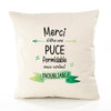 Housse de Coussin Premium Merci Puce Inoubliable Femme - Coton Canvas Fairtrade Beige Idée Cadeau Décoration Canapé