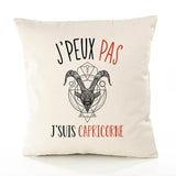 Housse de Coussin Premium Signe Capricorne Version Blanc - Coton Canvas Fairtrade Beige Idée Cadeau Décoration Canapé