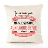 Housse de Coussin Premium auxiliaire de Vie Superwomen - Coton Canvas Fairtrade Beige Idée Cadeau Décoration Canapé