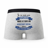 Caleçon Je ne suis Pas Super-héros mais Je suis Assistant Social - Humour Boxer Gris Cadeau