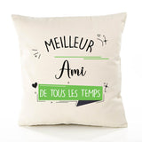 Housse de Coussin Premium Meilleur Ami de Tous Les Temps 2 - Coton Canvas Fairtrade Beige Idée Cadeau Décoration Canapé