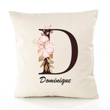 Housse de Coussin Premium Dominique Lettre - Coton Canvas Fairtrade Beige Idée Cadeau Décoration Canapé
