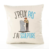 Housse de Coussin Premium Sculpture Version Blanc - Coton Canvas Fairtrade Beige Idée Cadeau Décoration Canapé