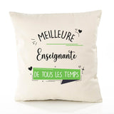 Housse de Coussin Premium Enseignante Meilleure Temps Femme - Coton Canvas Fairtrade Beige Idée Cadeau Décoration Canapé